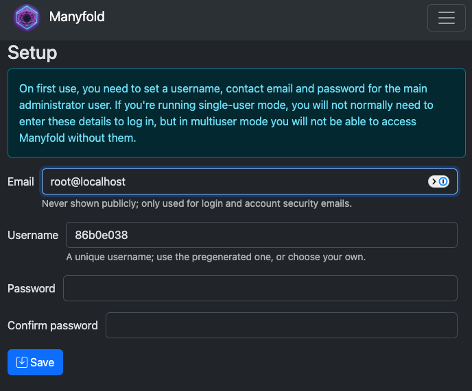 Administrator setup page